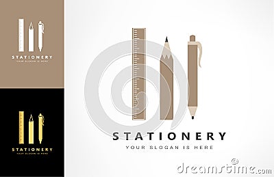 Stationery logo vector. ruler, pencil and pen symbol. Vector Illustration